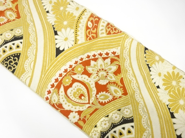 JAPANESE KIMONO / ANTIQUE FUKURO OBI / SILK / WOVEN CHINESE FLOWER